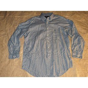 Ralph Lauren Shirt Mens 17 Blue Check Yarmouth Dress Button Up Long Sleeve